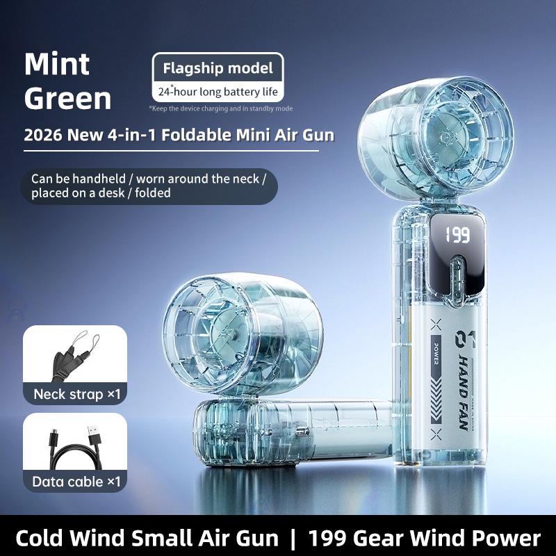Portable Silent High Wind Transparent Mini Turbine Fan for Outdoor Use Foldable Handheld Fan