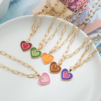 Fashion Colorful Love Heart Pendant Necklace for Women Thick Chain Chain Choker Necklaces Trend Jewelry