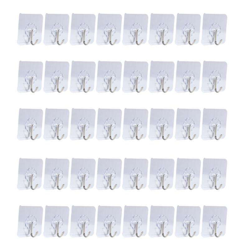 

40 шт. Прочные клейкие вешалки Портативные бесшовные настенные крючки Водонепроницаемый и маслостойкий клей для организации дома серебряный