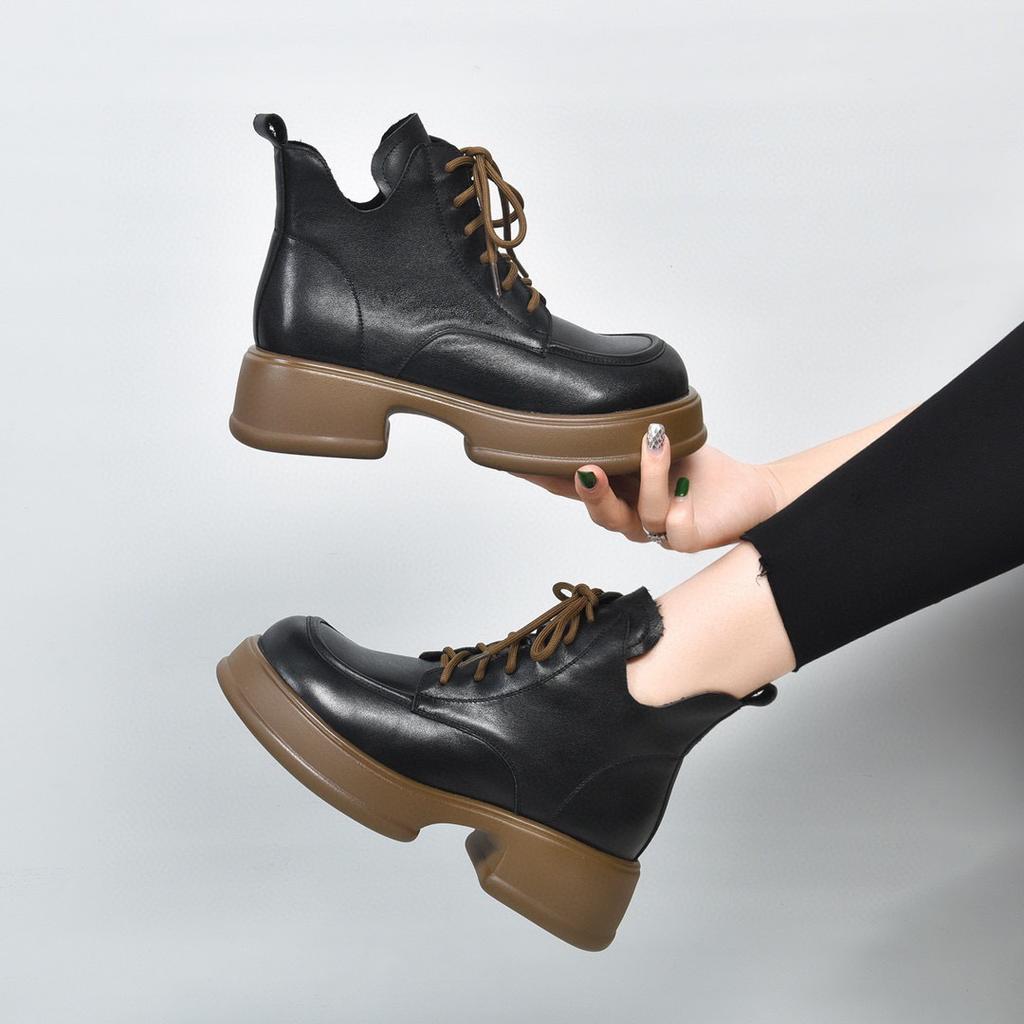 Thick-soled Martin boots women's autumn and winter new retro waterproof platform thick-heeled leather boots top-layer cowhide short boots