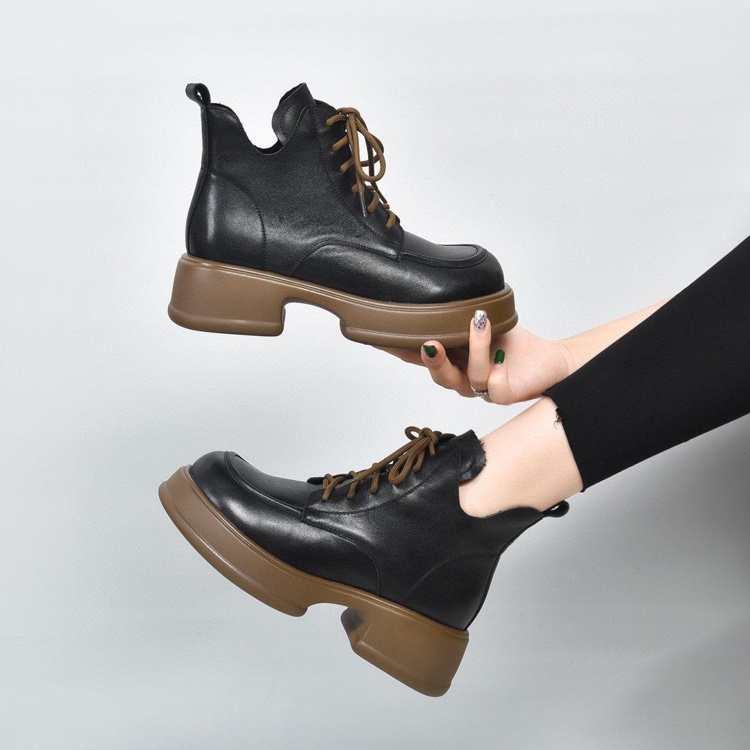 

Женские ботинки Мартин на толстой подошве, новые осенне-зимние, ретро, водонепроницаемые, на платформе, на толстом каблуке, кожаные ботинки из кожи коровьей первого слоя, короткие ботинки 39