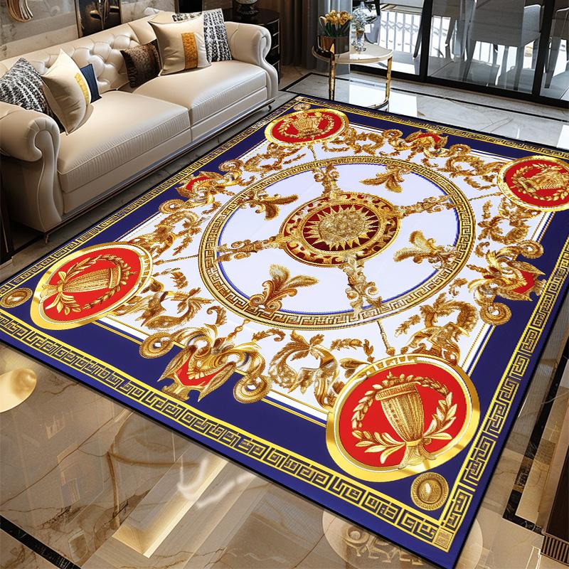 Luxusní Evropská Dekorace Domova Koberec Luxusní Zlaté Velké Koberce do Obývacího Pokoje Hala Senior Vily Podložka pod Konferenční Stolky Pratelný