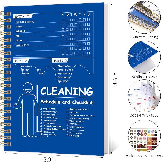 Cleaning Planner & Checklist, Undated Daily Weekly Household Cleaning Schedule Organizer, Home Cleaning Journal To Stay Neat, Organized &
