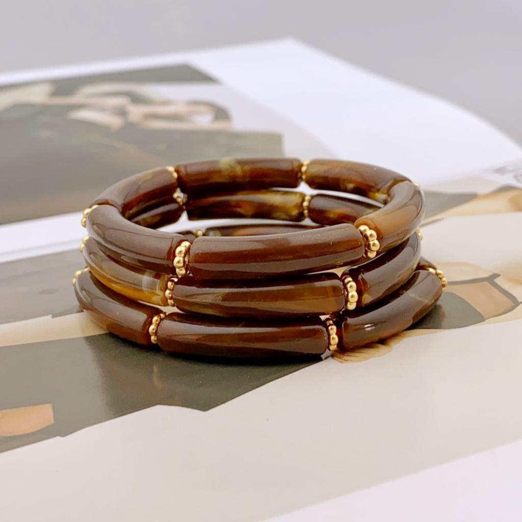 Trendy 3-delige Acryl Kralen Armband Set met Delicate Tinten voor Dames Dagelijkse Ensemble armband voor dames