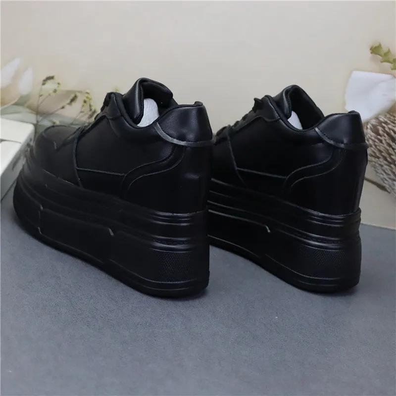 Móda 12CM Mikrovlákno Pravá Kůže Dámské Ležérní Platforma Klínek Jaro Vulkanizované Bling Robustní Tenisky Podzim Módní Boty