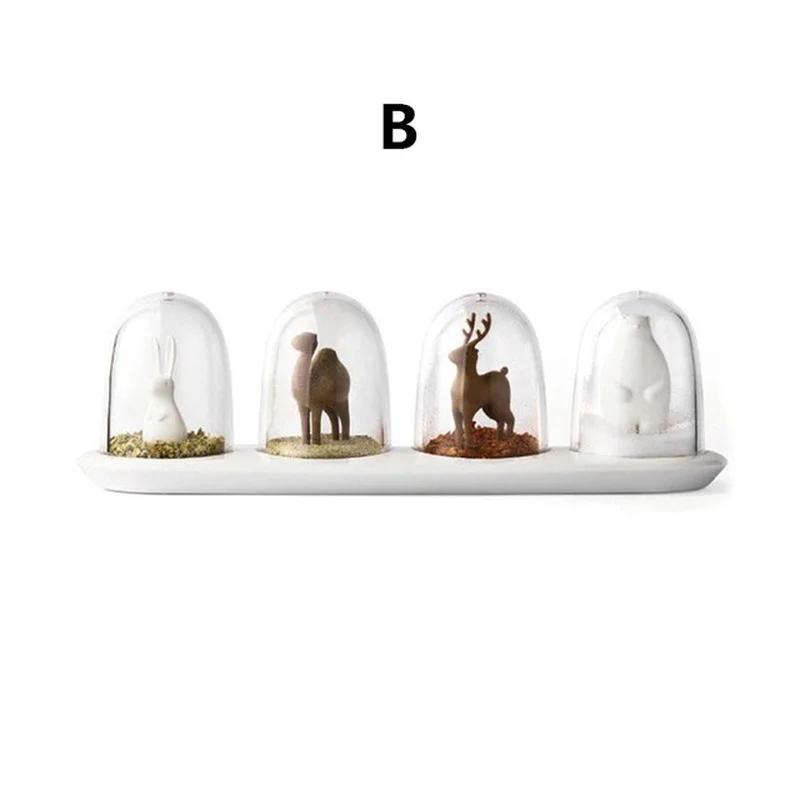 

4PCS/Set Plant Animal Decor Kitchen Spice Storage Bottle Seasoning Box Jars Salt Pepper Cumin Powder Condiment Bottles Wholesale
