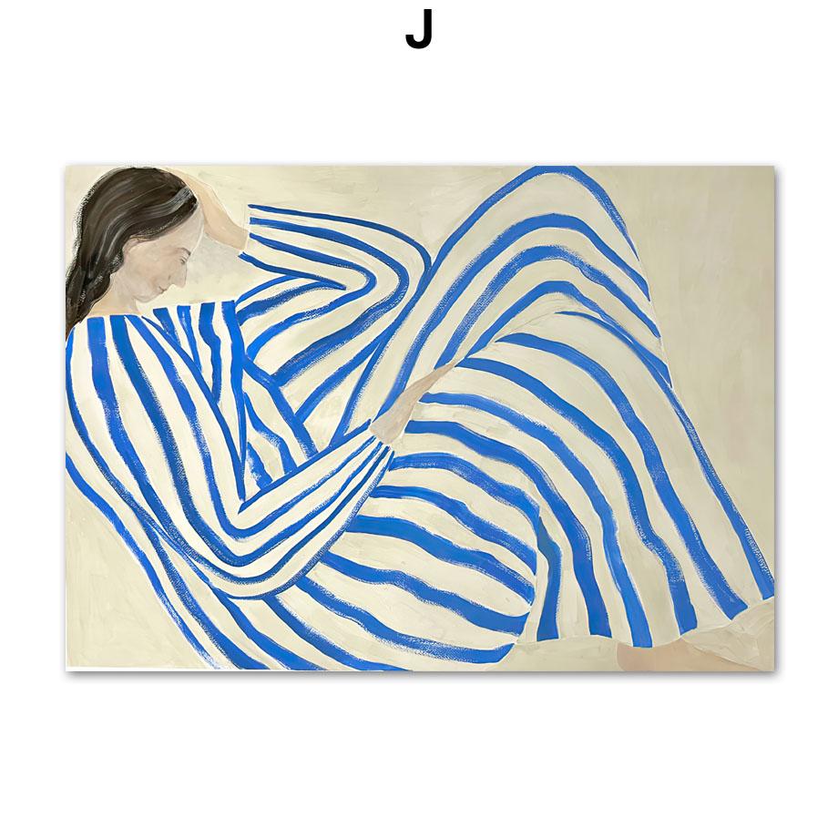 Abstract Striped Girl Bauhaus Geometric Wall Art Posters Prints Picture Vintage Line Canvas Paintings For Modern Room Home Decor