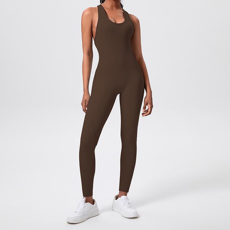 

Красивый облегающий йога-комбинезон, стройнящий талию Extra Large кофейный