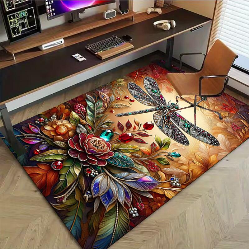 1PC Dragonfly Flowers Extra Large Non Slip Floor carpet, Office, family, bedroom Large Area Rug Indoor Rugs, Vibrant Colors
