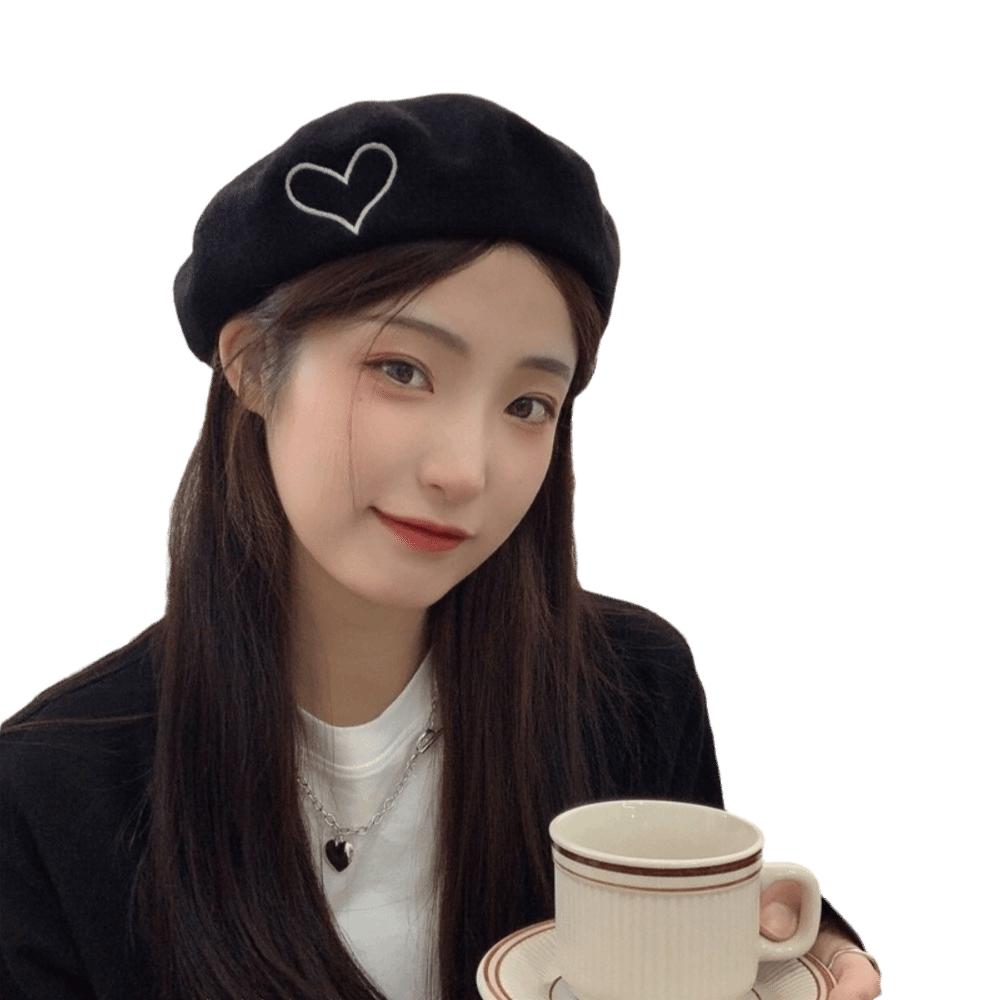 Warm Winter Wool Berets Hat Heart Shape French Artist Hat Fashion Plain Cap  for Women
