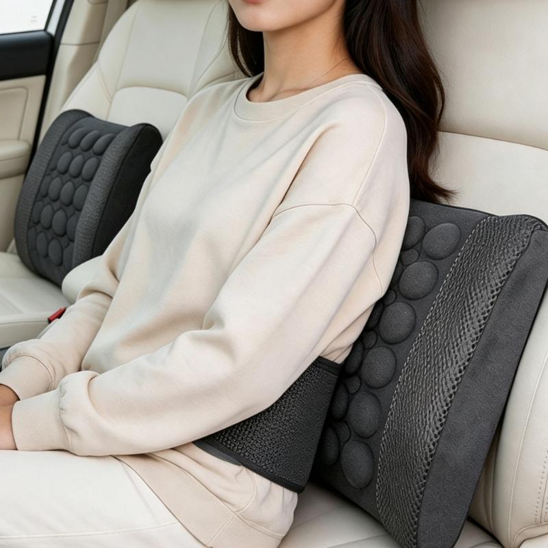 Automotive Massage Lumbar Pad with Memory Fill, Polypropylene Support Frame and Direct Vehicle Placement on Backrests