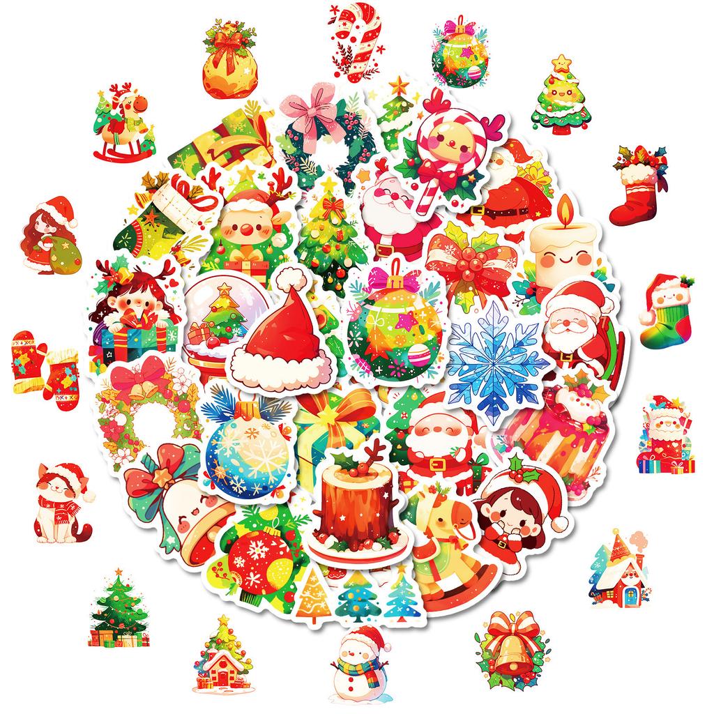 50 Christmas Stickers Graffiti Stickers Santa Claus Bells Gift Stickers Decorative Suitcase Stickers