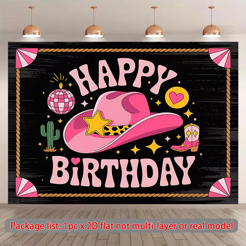 2D Retro Western Cowboy Themed Happy Birthday Backdrop for Kids & Teens Photoshoot