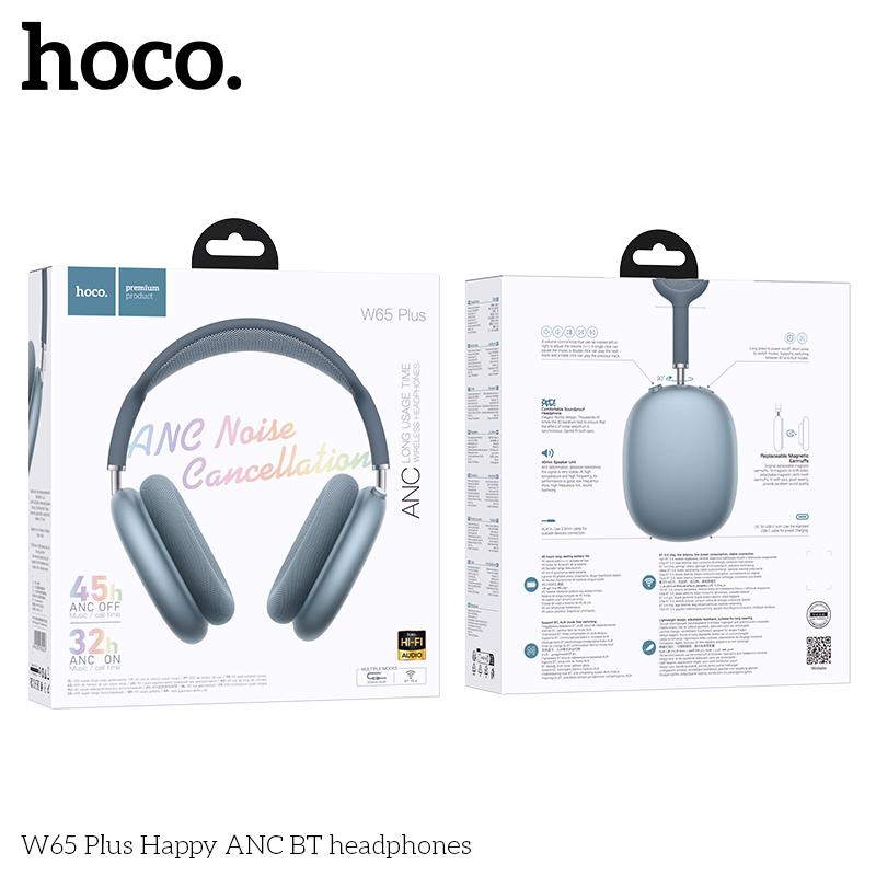 HOCO W65 Plus ANC Noise Reduction Bluetooth Headphones Over The Ear Wireless Big Earphone Hifi Sounds Sport Headsets With Button
