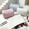 Large Capacity Waffle Knit Makeup Bag Bow Decor Toiletry Organizer Sweet Cosmetic Bag  Daily