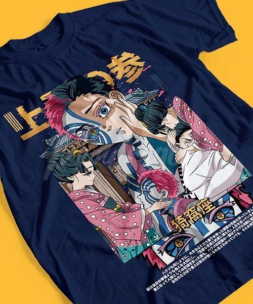 Demon Slayer Akaza Upper Rank Three Double Sided Print Tshirt Pure Cotton Harajuku Streetwear Unisex Tee for Anime Fans