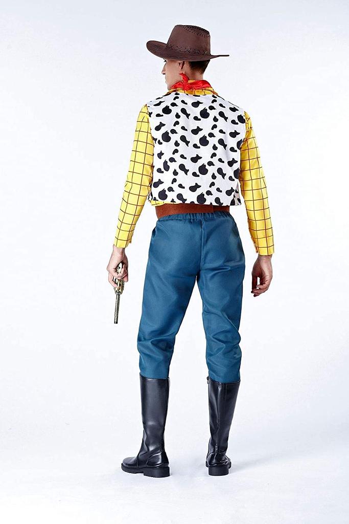 SCLYX Men's Cowboy Cosplay Costume with Hat and Bust, Adult Woody Costume, Top and Bottom Set, Toy Story, Halloween, EventParty Costume, #21185