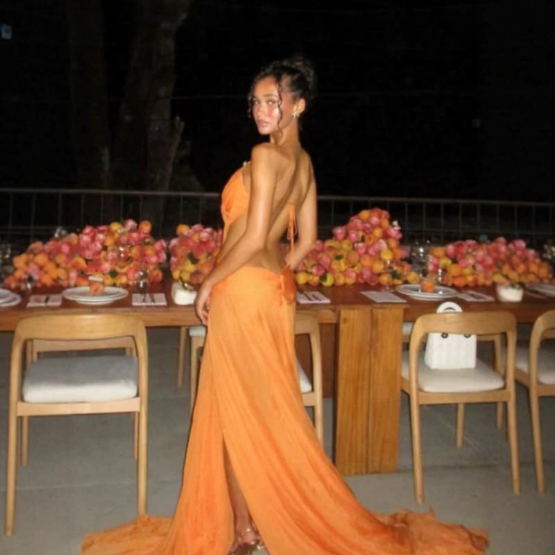 2026 Mesh Slip Maxi Dress Sexy Solid Color Slim Fit Vacation