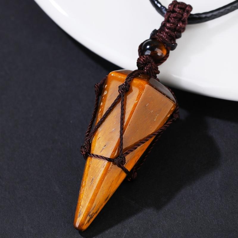 Hexagonal Cone Mesh Pendant Necklace With Natural Opal Gemstones Elegant Portable Jewelry for Women