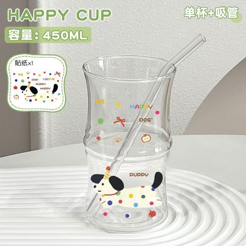 Cute China Panda Glass Creative Tea Bottle Single Transparent Coffee Cup Juice Panda Breakfast Milk Cup Glassware for Drinking