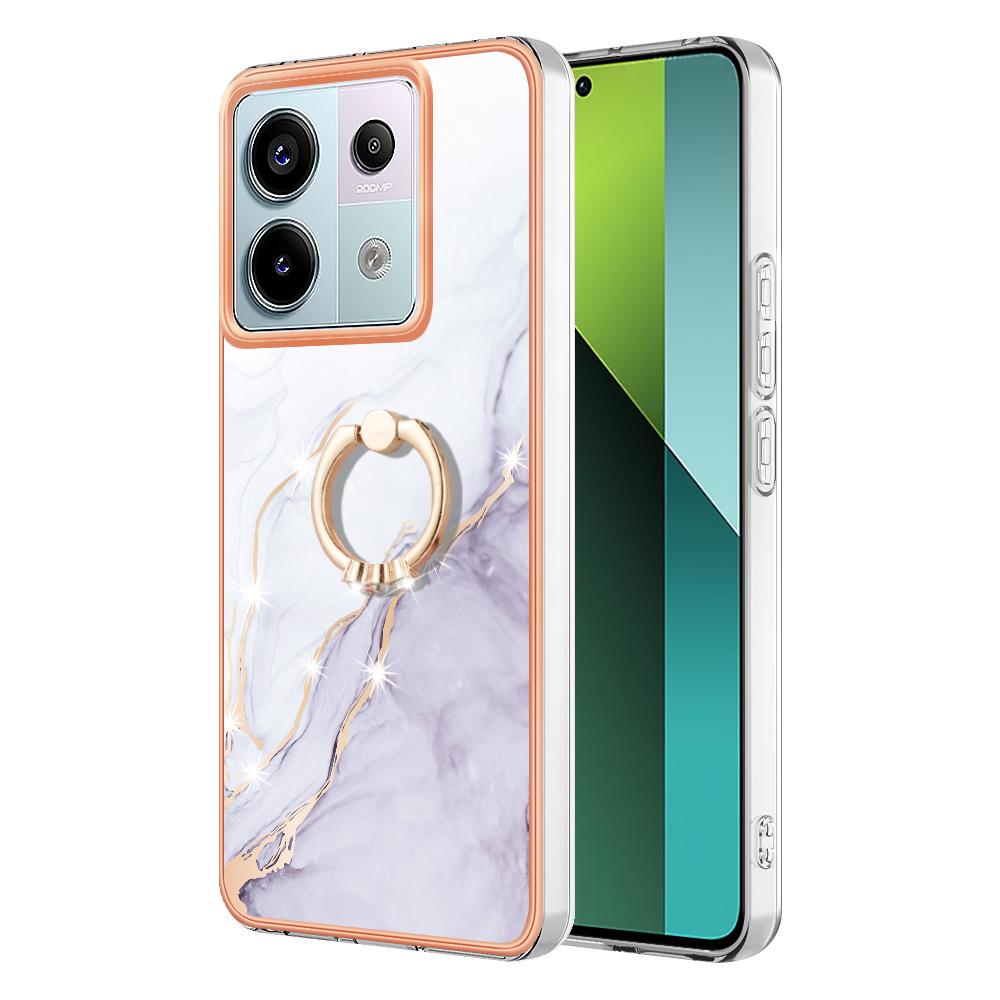 For Xiaomi Redmi Note 13 Pro 5G/Poco X6 5G Case with Ring Kickstand Marble Pattern Electroplating TPU Back Cover