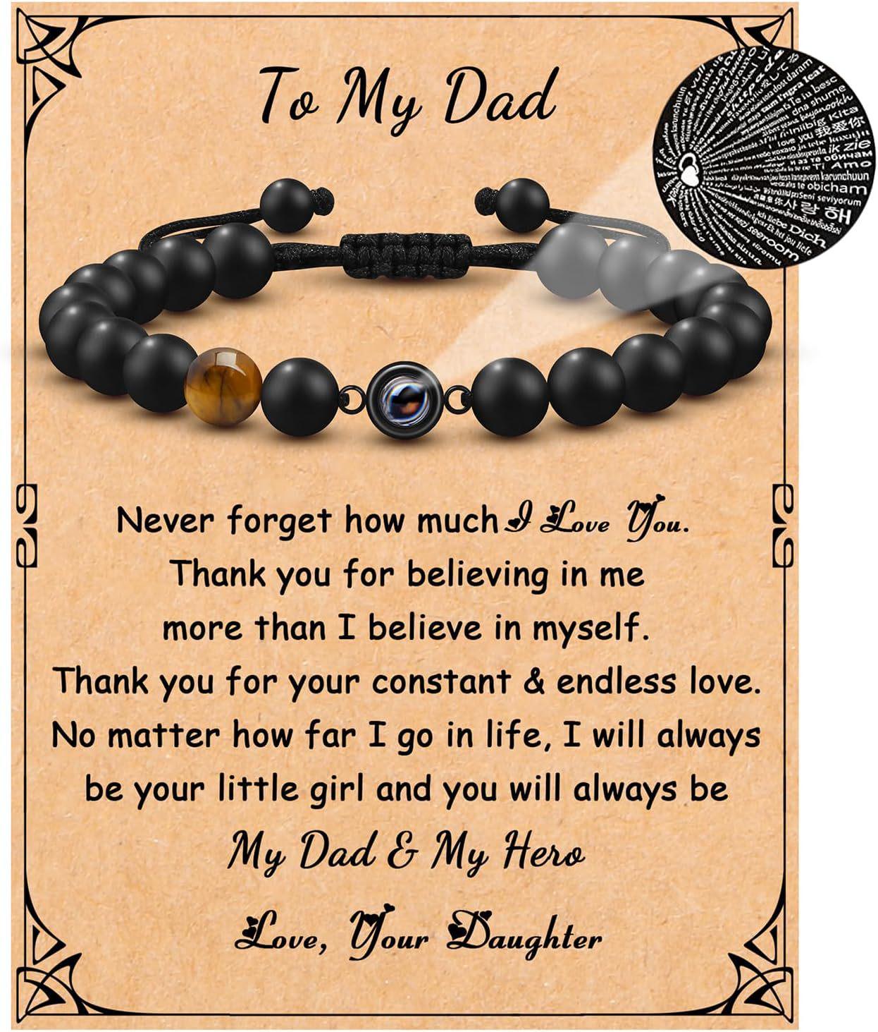 

Мужской подарок на День святого Валентина: Браслет с проекцией на 100 языках с матовыми бусинами из натурального камня черного цвета