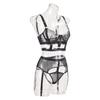 Lace Underwire Sexy Three-Piece Lingerie Set with Slit