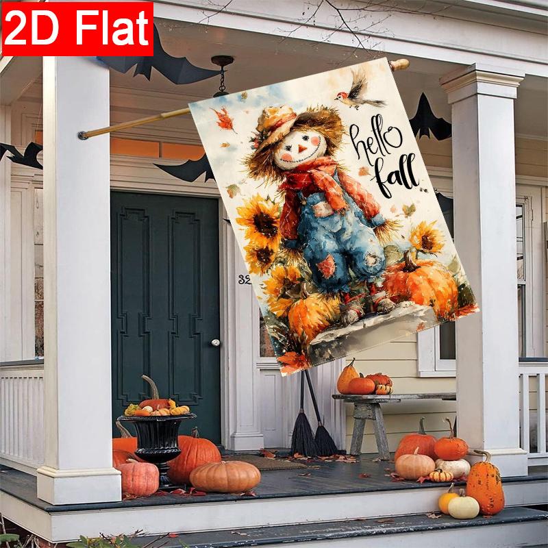 2D Flat - 2D Flat Autumn Dwarf Garden Flag Thanksgiving Autumn Pumpkin Maple Leaf Scarecrow Garden Flag 4 (2) Outdoor Garden Flag Double-Sided Home D
