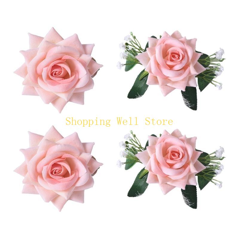 KX4B Florals Curtain Tiebacks Clasps 4 Pack Artificial Rose Flower Drapery Holdbacks Clips Window Drapes Holders Clamp
