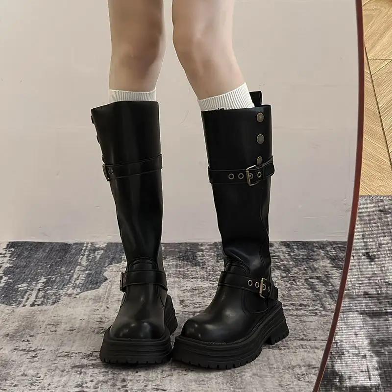 Long Boots  Autumn New Item Thick Sole Versatile Height Increasing Lapel Knight Boots For Women