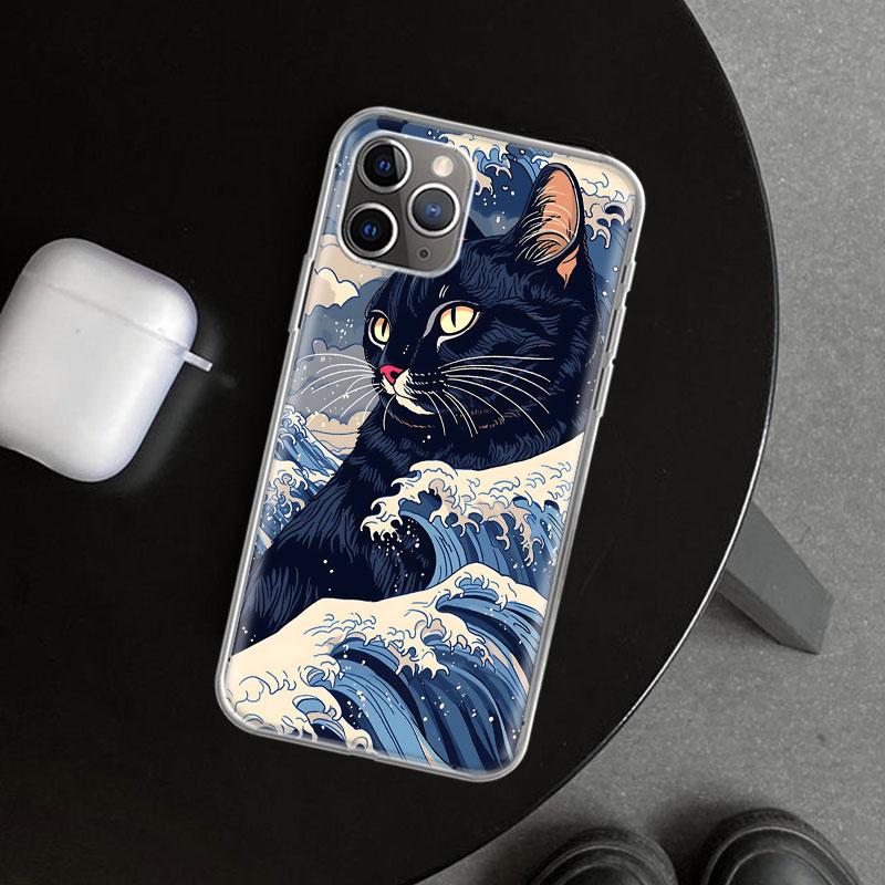 

Anime Cat Sea Wave Aesthetic Phone Case Cover for iPhone 11 12 13 Mini 14 15 Plus 16 Pro Max 17 Air 7 8 + SE Art Customized Fund iPhone 17
