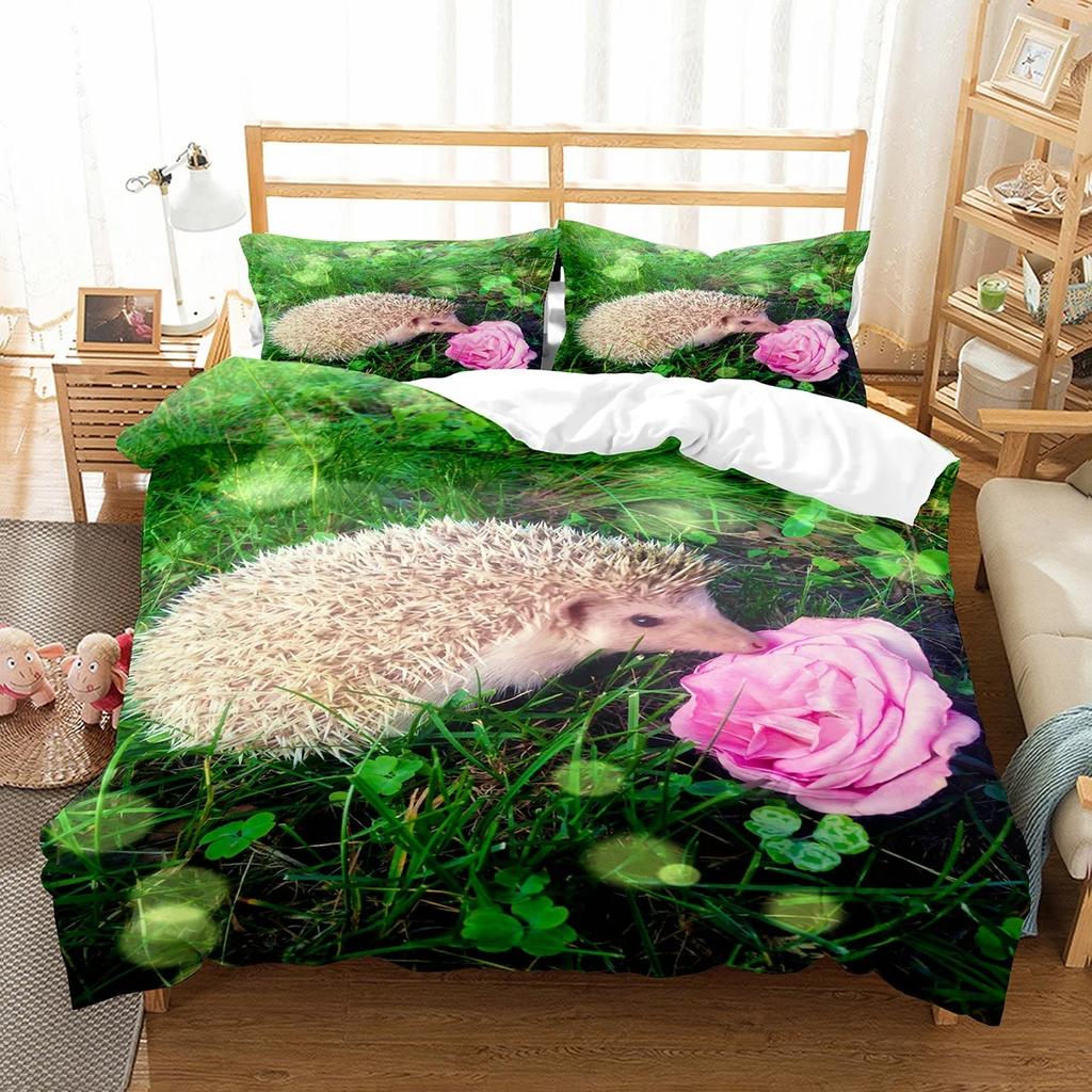 Hedgehog Duvet Cover Collection Cute Cute Animal Polyester Comforter Cover King Queen Size For Kid Boy Girl Bedding Collection With Pillowcase