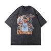 American High Street Vintage Print Oversize Small Neckline Short Sleeve T-Shirt Washed Half Sleeve Top