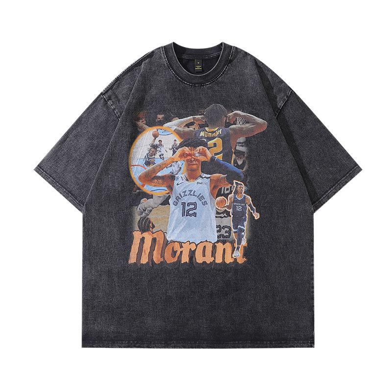 American High Street Vintage Print Oversize Small Neckline Short Sleeve T-Shirt Washed Half Sleeve Top
