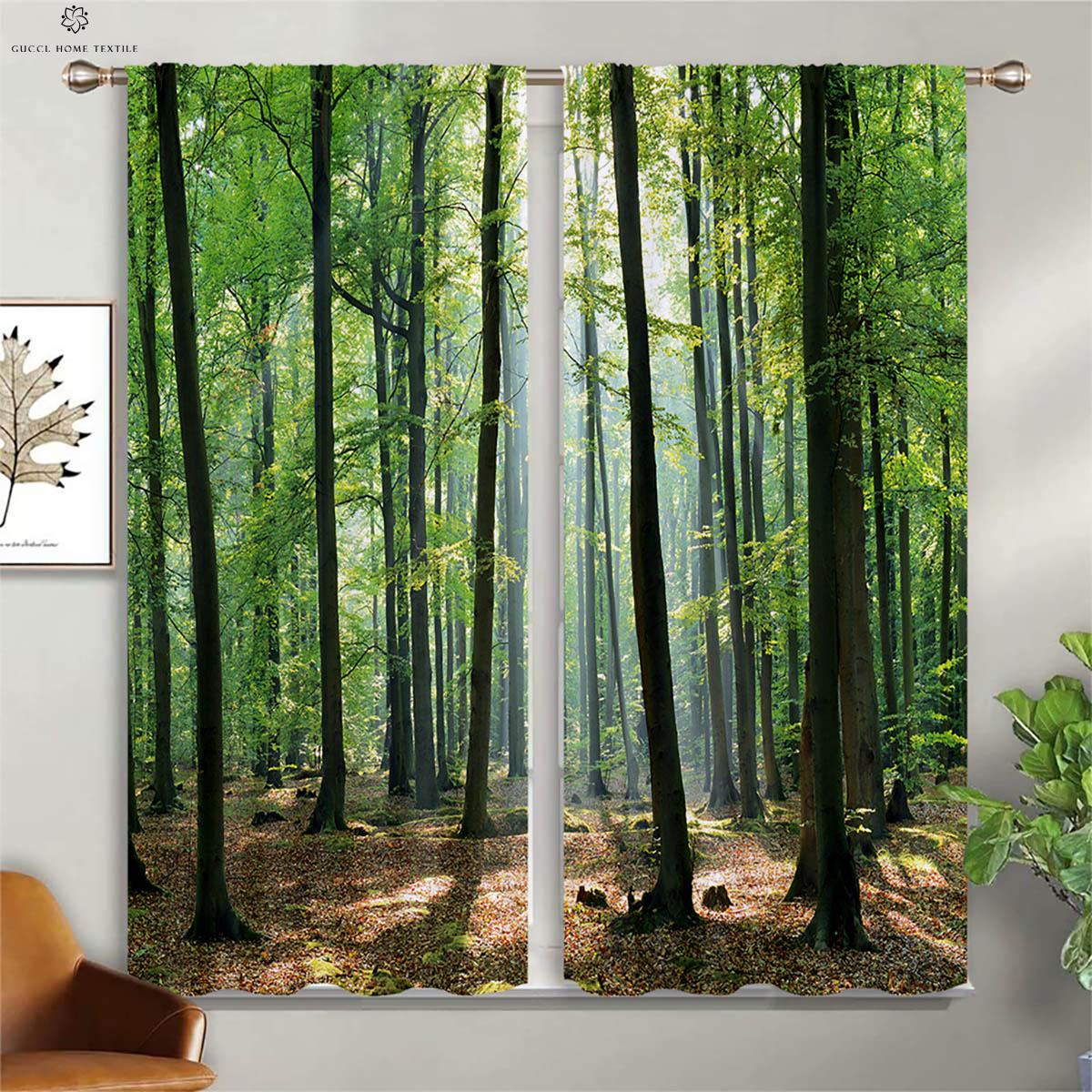 

Misty Forest-3D Printed Curtains, Green Vegetation, Rod Pocket, Спальня, Кухня, Гостиная, Декоративные, 2 шт. W50xH130(CM)x2PCS&Grommet Top