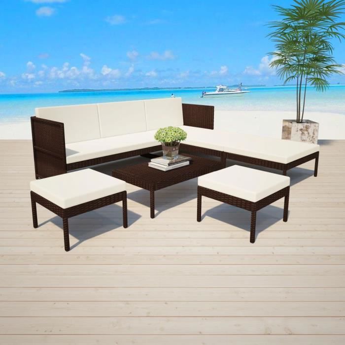 Salon de jardin - vidaXL - 6 pcs - Résine tressée - Marron - Résistant aux intempéries