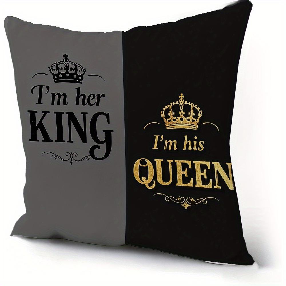 2Pcs Valentine'S Couple-Style Crown Text Polyester Pillowcase, 2D Printed, Festival-Ready, Decor For Sofa/Bed/Living Room