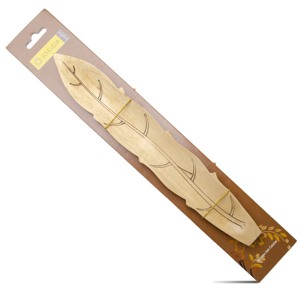 Soulveda Cycle Pure Wooden Agarbatti Stand With Ash Catcher( Natural) Leaf Shape Incense Holder Handmade Decor