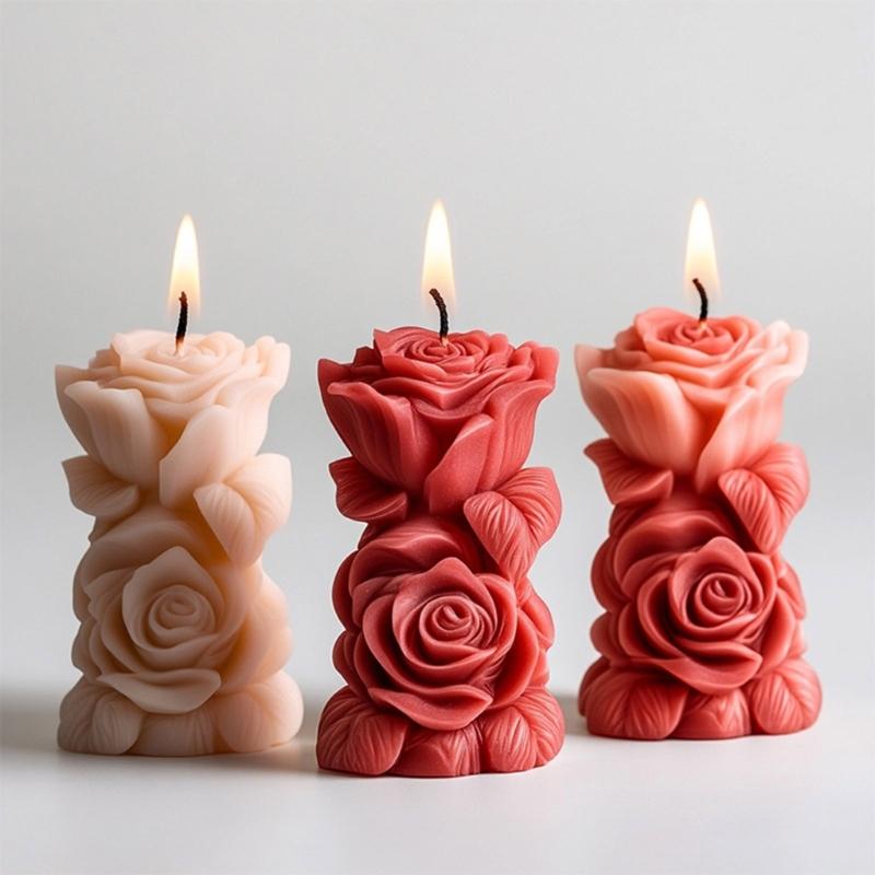 Cylinder Silicone Candle Molds for Candle Soap Gypsum Decoration Embossed Rose Silicone Candle Molds for Epoxy Resin