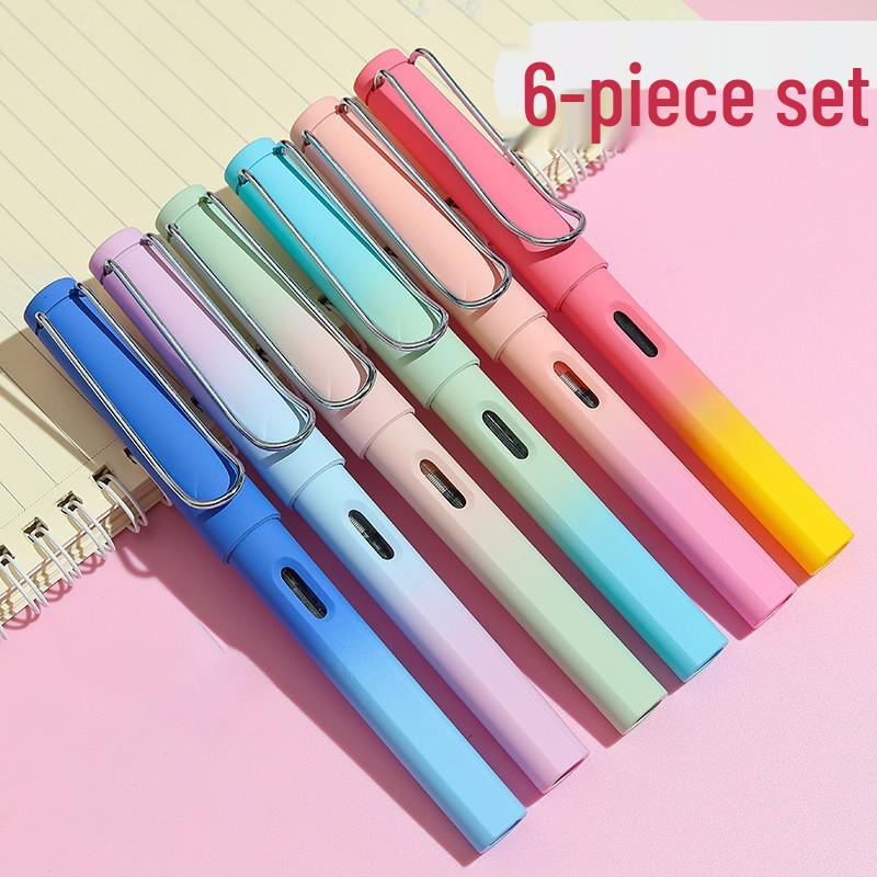 Refillable Ergonomic Fountain Pen for Students - Transparent Colored Plastic Design