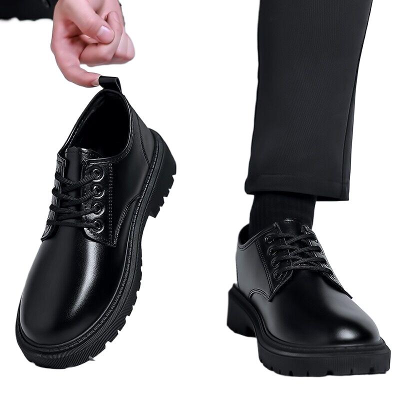 Męskie nowe oddychające buty Czarne wodoodporne skórzane obuwie Grubo podeszwowe wszechstronne modne trampki Codzienny komfort męskie buty deskorolkowe