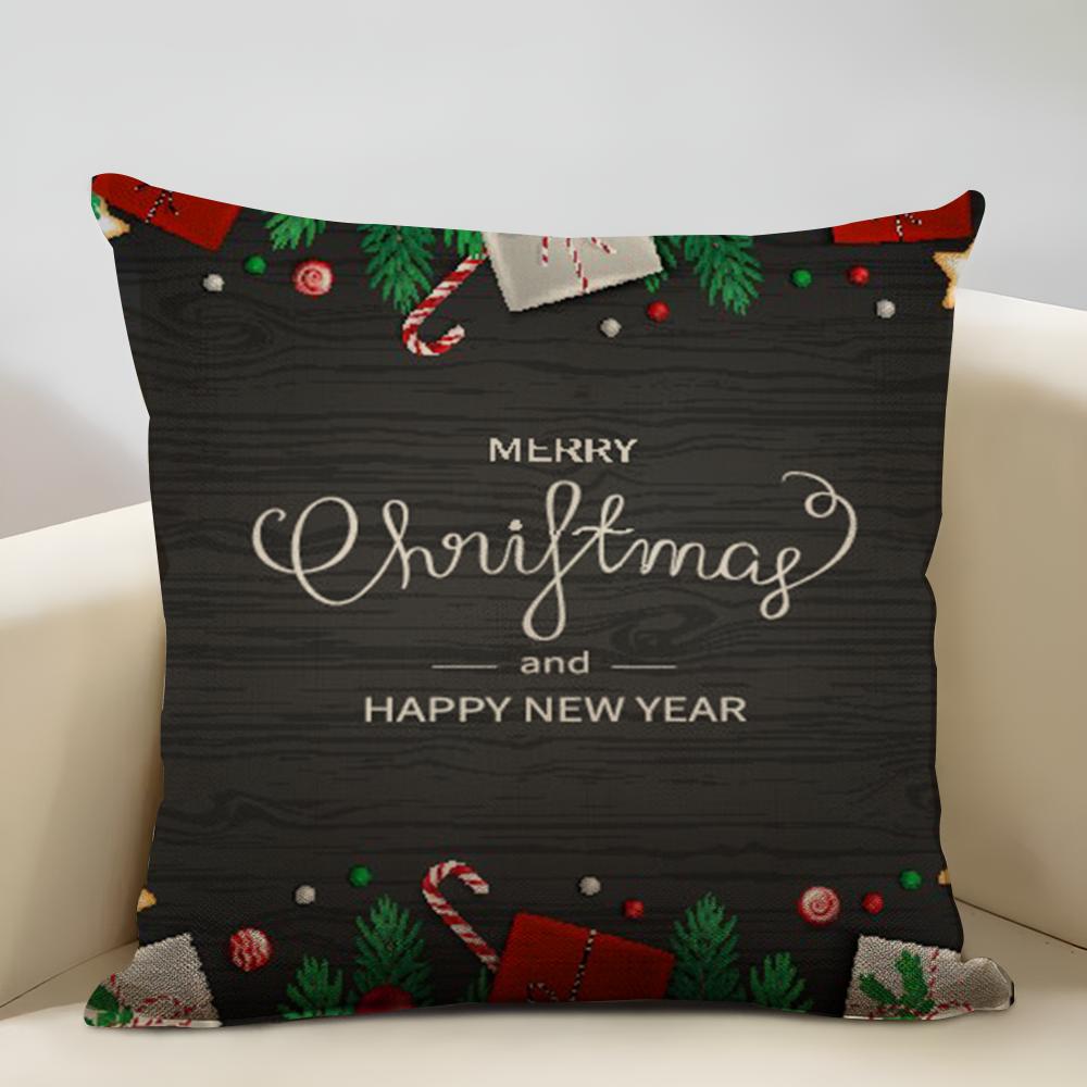 Niedliche Weihnachtselemente Kissenbezug Haushaltsdekoration Leinen Sofakissenbezug: Hautfreundlich & Atmungsaktiv Mit Unsichtbarem Z