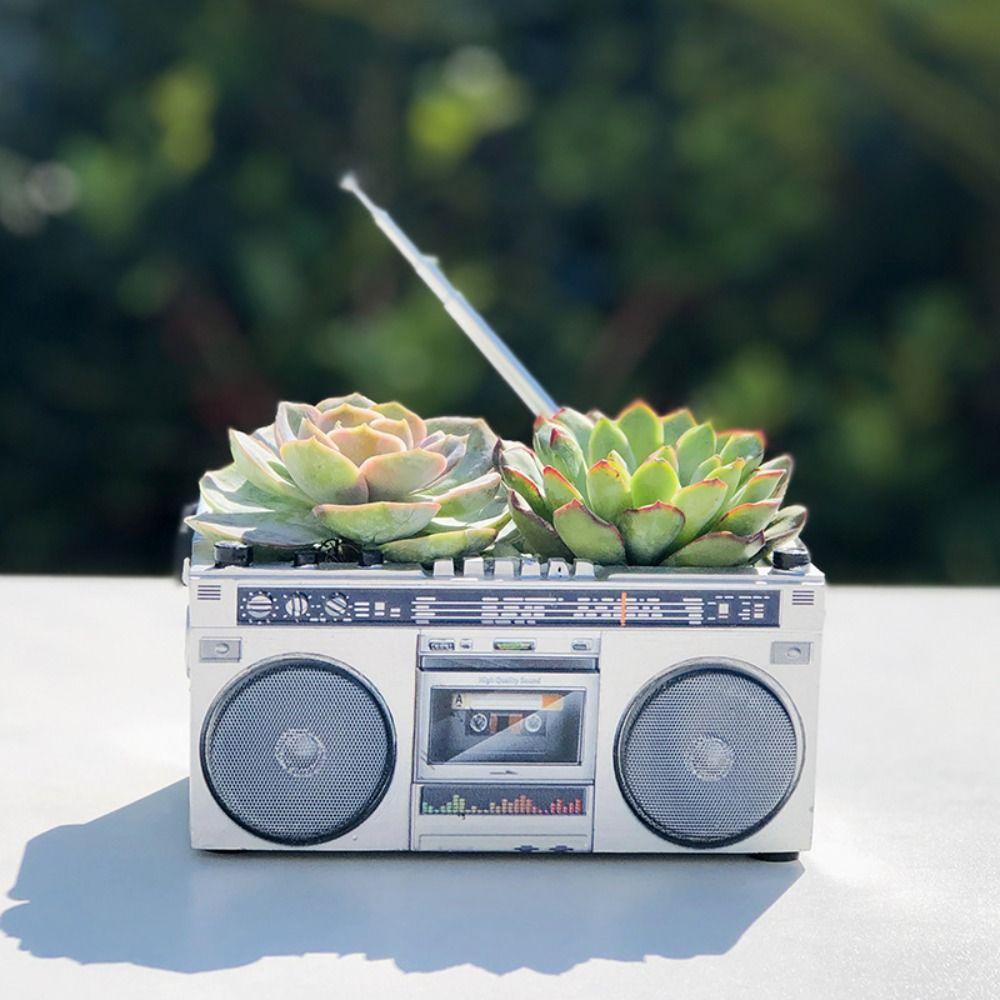 

Горшок для растений в форме диктофона Креативный контейнер для ручек Кашпо для суккулентов Цветочный горшок для сада серебряный