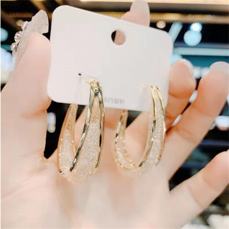 Metallgeflecht Kristall Kreis Ohr Creolen für Damen Mode Ohrringe