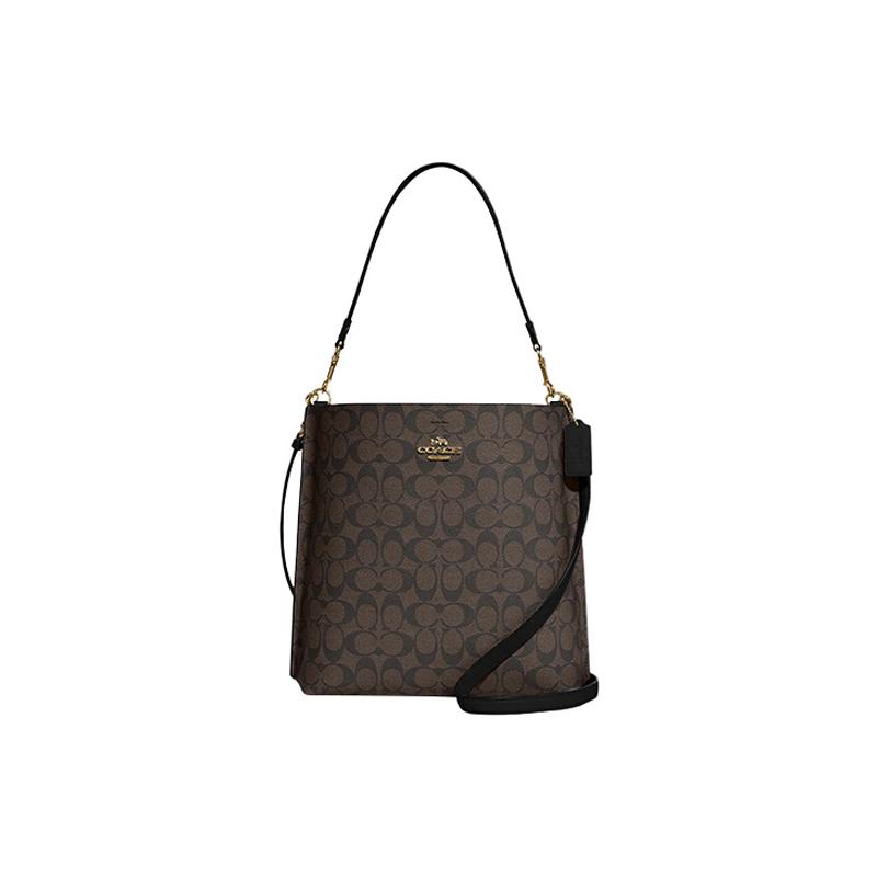 Coach Mollie Classic Monogram Signature Coated Canvas With Smooth Leather Bucket Bag Women bags Brown Black CA561-IMAA8