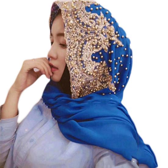 Fashion Women Bead Decor Islam Muslim Ramadan Hijab Wrap Shawl Scarf Accessory