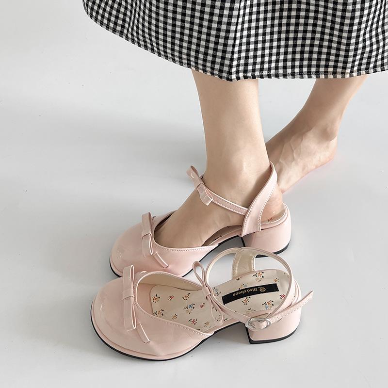 Temperament Red French Versatile Bag Head Thick Heel Sandals Women's 2025 New Summer Wear Height-increasing Fairy Shoes
