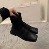 Mode Britischen stil quadratischen gestrickten socken stiefel 2024 neue frauen stiefel hohe qualität abnehmen müßiggänger frauen stiefeletten einzelnen schuhe