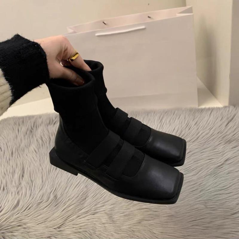 Módní britský styl čtvercové pletené ponožkové boty 2024 nové dámské boty vysoce kvalitní zeštíhlující mokasíny dámské kotníkové boty jednoduché boty