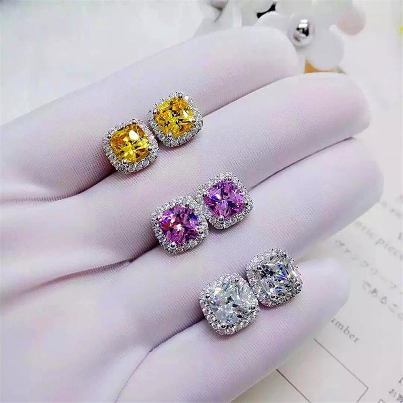 

Серебряные роскошные женские серьги с желтыми розовыми камнями модные серебряные свадебные украшения винтажные серьги с двойным гвоздиком для женщин